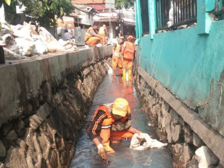 Belasan PPSU Kelurahan Bukit Duri Bersihkan Saluran di Dua Lokasi