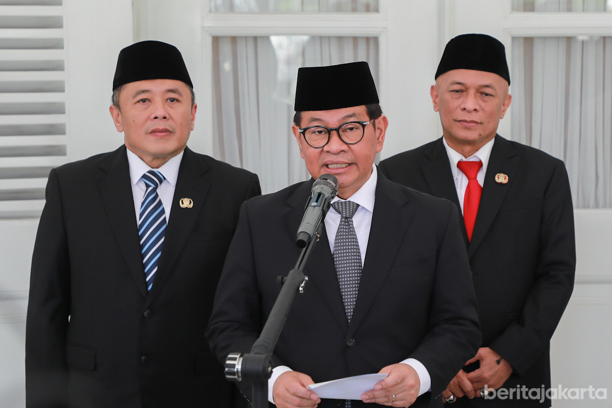 Pramono memberikan keterangan di Balai Kota, Rabu (3/9)