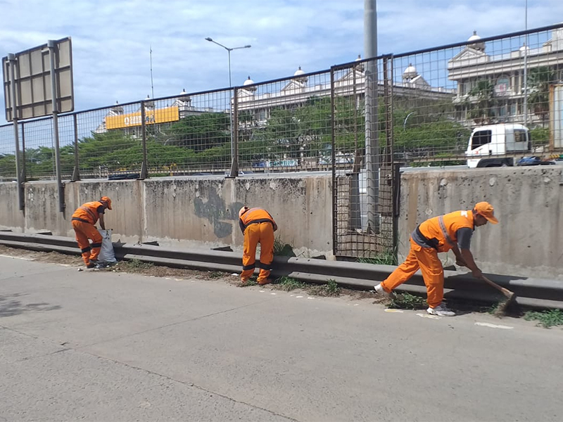  PPSU Cengtim Bersihkan Rumput Liar di Jalan Outer Ring Road