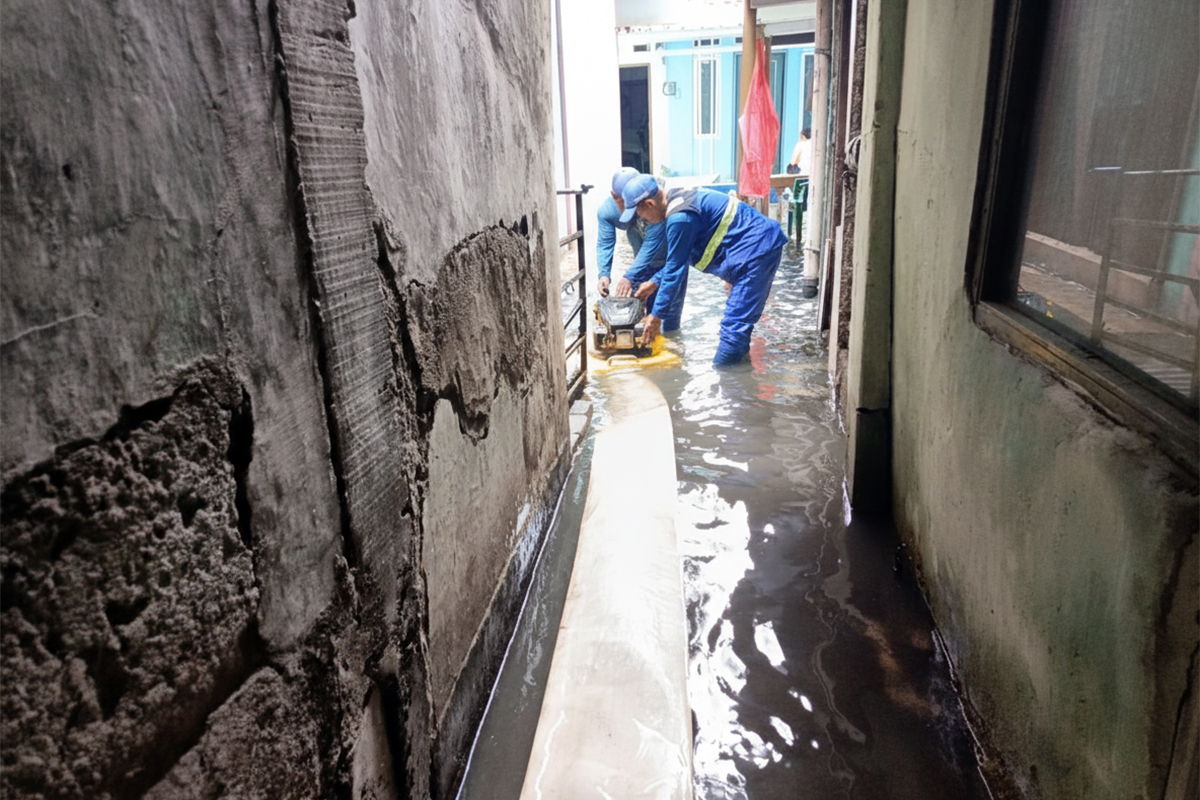 Personel SDA tangani genangan di Jalan Petamburan 1