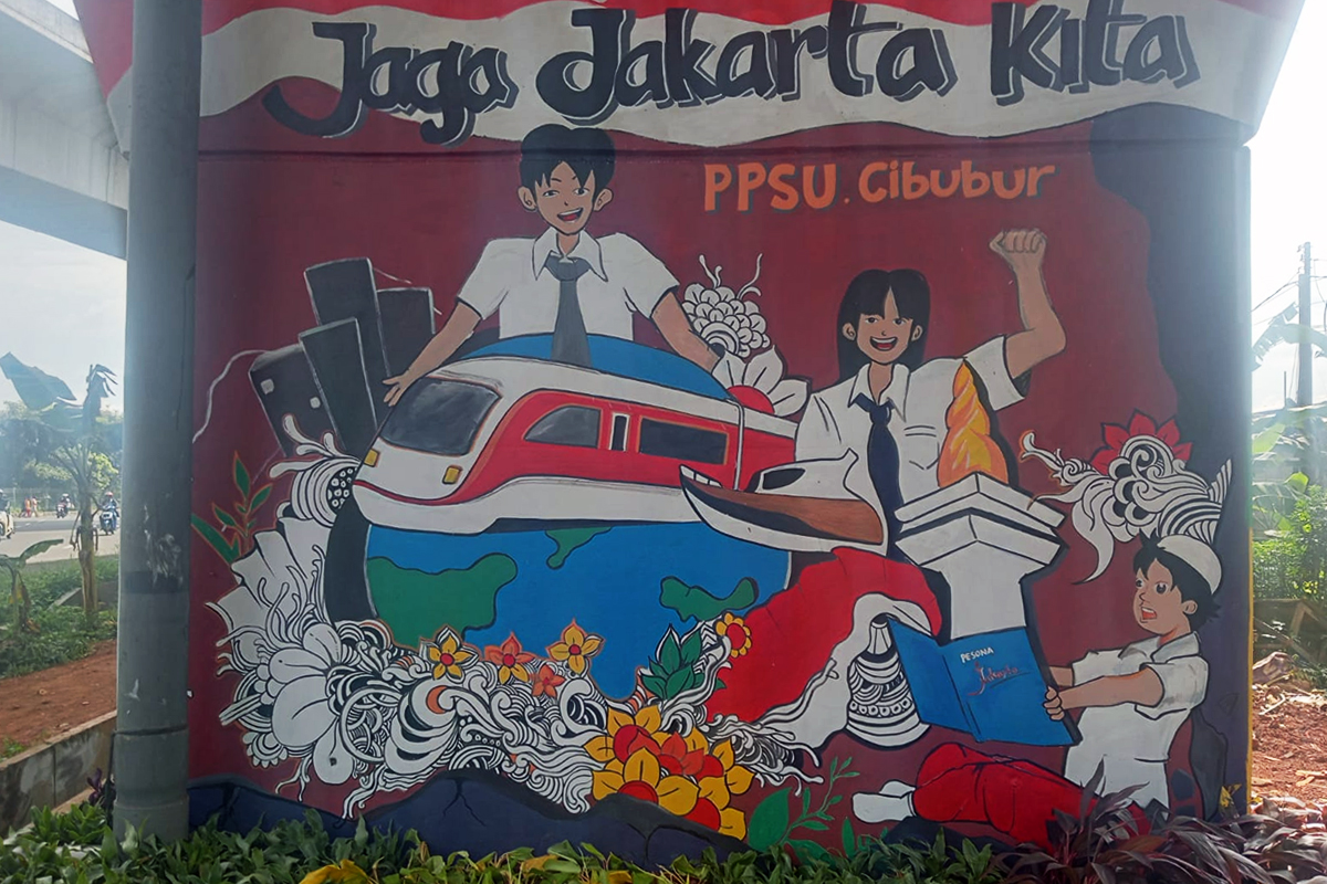 Mural di Kolong Tol Becakayu karya petugas PPSU Cibubur