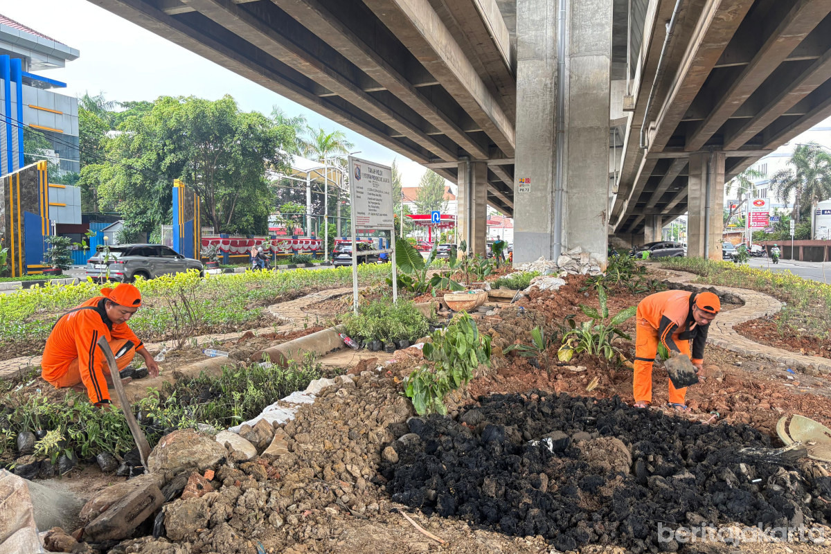 Proses penataan lahan kolong tol di Pegangsaan Dua