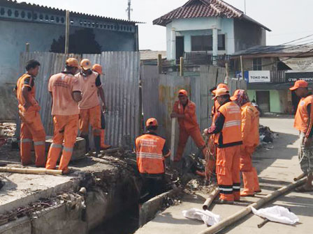  10 Petugas PPSU Bersihkan Sisa Rob di Pluit 