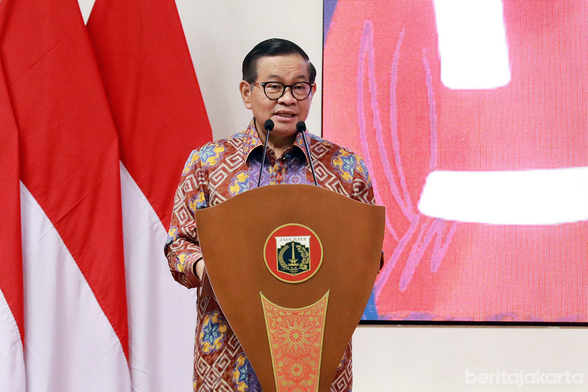 Pramono memberikan sambutan di di Tavia Heritage Hotel, Jakarta Pusat, Kamis (11/9)