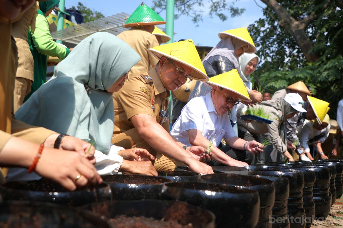 Pemkot Jaksel dan DPRD DKI Tanam Padi Dengan 1.200 Galon