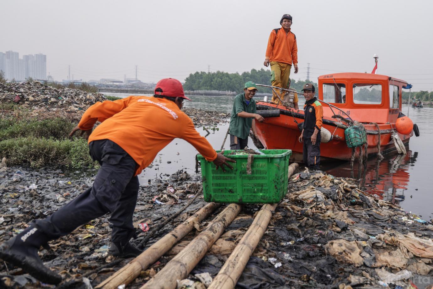 5 Sudin Lingkuan Hidup Kepualauan Seribu Angkut Sampah di Sedimentasi laut Jakarta 5